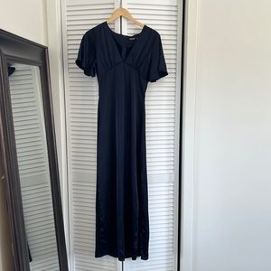 Blue silk dress v neck cocktail dress